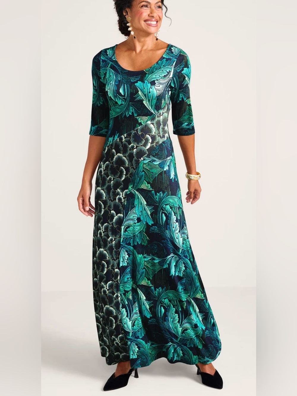 Soft Surroundings Nanette Dress in Gecko Leaf Tropical Green, small - Picture 2 of 15